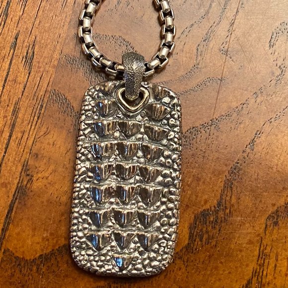 David Yurman Sterling 925 and 18K Dog Tag Pendant with Box Chain Necklace - Picture 5 of 15